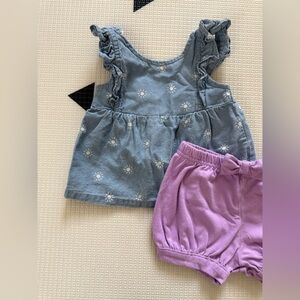 Carter’s|Baby girl chambray Sun print sleeveless Top and Purple Shorts•••3-6M